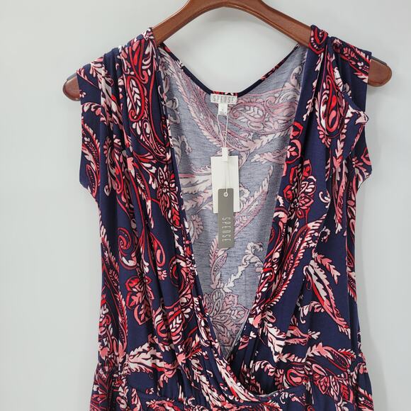 Spense Womens Romper XL Blue Red Paisley Cold Shoulder Boho Pullover Stretch - Picture 8 of 14